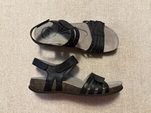 Abeo Bijou Sandals Size 9 N Black Leather Adjustable Strappy Wedge Comfort